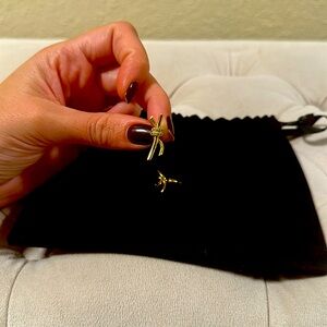 gold knot earring with faux diamond